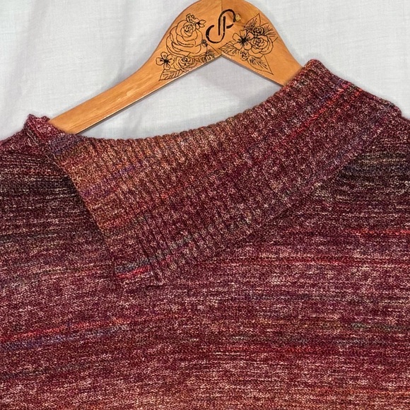 CJ Banks Red, Orange, Blue, and Green Marled Stripe with Split Neck Sweater 1X - Picture 7 of 14